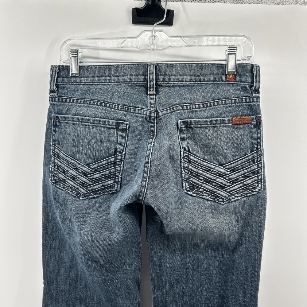 7 For All Mankind Jeans Dojo Women's 27 Blue Denim Flare Wide Cotton Stretch USA - Picture 5 of 14